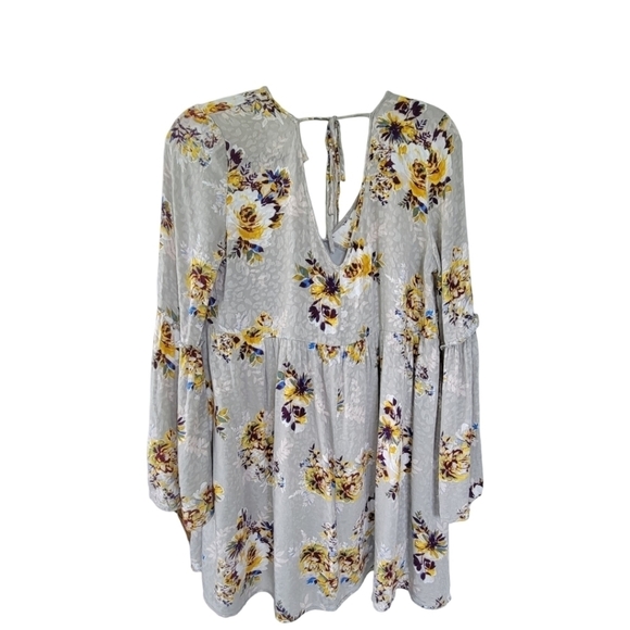 Altar’d State Bell Sleeve Boho Floral Tunic Mini Dress S Grey Fairy Garden Girl - Picture 9 of 13